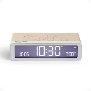 Lexon Flip Classic x Pantone – Digitaler Design Wecker ON/Off – Wiederaufladbarer Reisewecker – Leiser Alarm – Kompakte Tischuhr LED für Schlafzimmer, Büro oder Kinderzimmer - Sand Dollar