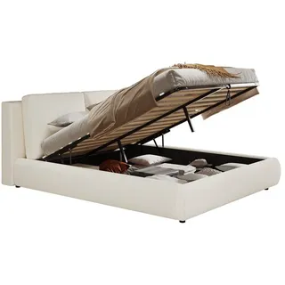 REDOM Polsterbett Funktionales Doppelbett mit Stauraum & weichem Kopfteil(ohne Matratze) (Doppelbett, Funktionsbett, 1-tlg., In warmem Beige Bouclé, hydraulischer Mechanismus), 180x200 cm groß, inkl. Lattenrost für stilvolle Ordnung beige
