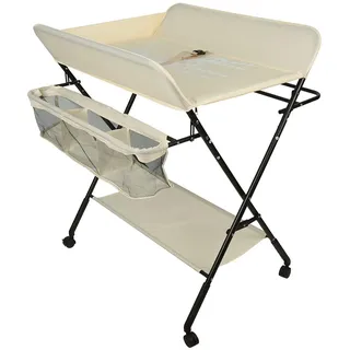 Wickeltisch, klappbar, Wickeltisch, faltbar, mit Sicherheitsgurt, Wickelauflage, verstellbar in drei Positionen, 92/95/98 cm, Motiv Giraffe (Beige)