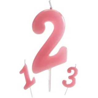 dekora - Geburtstagskerze Zahl 2 Zartrosa 5,5 cm für Kuchen