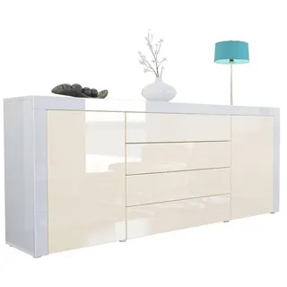 Vladon Sideboard La Paz V1 (Kommode, mit 2 Türen und 4 Schubladen), Creme Hochglanz / Weiß Hochglanz (167 x 72 x 35) gelb