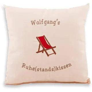 Stickerei Hartl Ruhestand Kissen personalisiert mit Name 40 x 40 cm | und Liegestuhl Bestickt, Geschenkidee für Rente und Pension