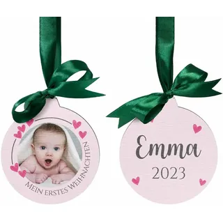 Personalisierte Weihnachtsanhänger für Baby Weihnachten - Foto Weihnachtskugel mit eigenem Bild - Christbaumschmuck für Babys erste Weihnachten - individuelle Christbaumkugel