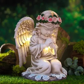 Grabschmuck, Solar Engel Gartenfiguren, Gartenstatuen, Engel für Grab, Grabengel, Solarleuchte, Solarlampe, Grablicht, Wetterfest Wasserdicht