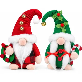 D-FantiX Weihnachtszwerge Plüsch, 2 Stück handgemachte Santa Tomte schwedischen Gnom skandinavischen Figur Nordic Gnomes Weihnachten Elf Puppe Weihnachtsdekoration Ornamente für Home Decor Geschenk