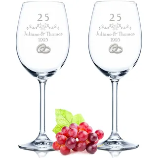 GRAVURZEILE Leonardo Weingläser mit Gravur - Silberhochzeit 25 Jahre - Personalisiert mit Namen & Datum - Geschenk für Sie & Ihn zur Hochzeit Verlobung Jahrestag - Farbe: Daily