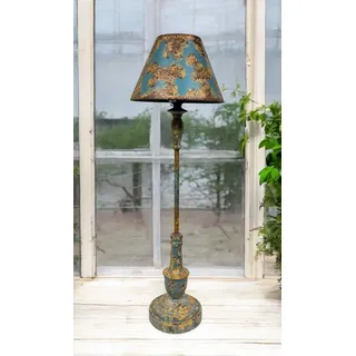 Clayre & Eef Shabby Landhaus Tischlampe Lampenschirm Metall 70cm blau/türkis E27