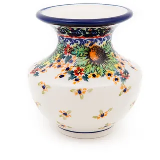 Bunzlauer Keramik Vase klein bauchig Kugelvase Ø10,2 cm, H 11,1 cm – Blumenvase „Emilia“ im Landhausstil für kleine Sträuße (Dekor ART-297)