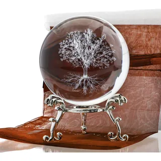H&D HYALINE & DORA Kristallkugel Baum des Lebens, mit Ständer, dekorativer Briefbeschwerer, 3D-Lasergravur, Glas, Pflanze, Lebensbaum, Kugel, Neuheit, Heimdekoration, 60 mm