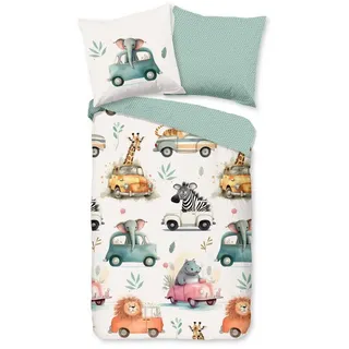 Muller Textil Gogo Tiere Grün 135 x 200 cm + 2 x 80 x 80 cm