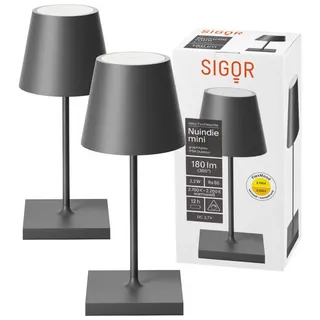 SIGOR LED Tischleuchte 2x Nuindie mini USB-C 250mm graphitgrau, Dimmbar, LED fest integriert, Warmweiß grau