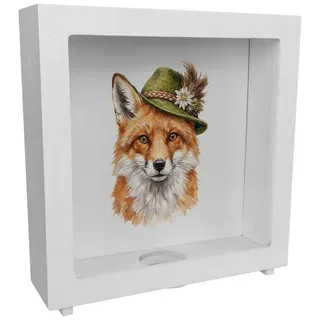 speecheese Spardose Fuchs mit alpenländischem Trachtenhut Rahmen Spardose aus Holz