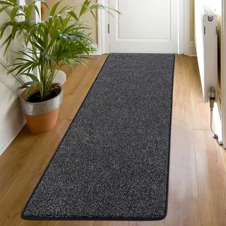 SHACOS Teppich Läufer 60x180 cm Läufer Flur rutschfest Teppichläufer Weich Küchenteppich Waschbar Flurläufer Modern Teppich Flur Läufer für Küche, Eingang, Wohnzimmer, Schwarz Grau