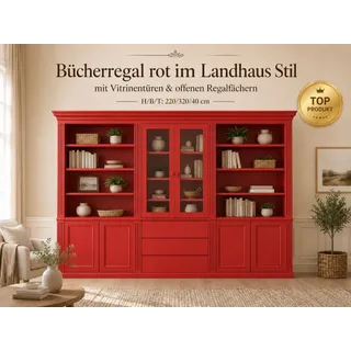 Wohnpalast Bücherregal Bücherregal Hamburg 320 cm mit Glastüren rot