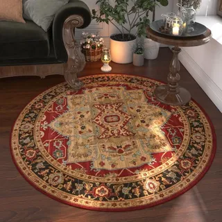 Teppich Rund 100cm Rot Retro Böhmisch Waschbare Teppiche Rund Indoor Outdoor Teppich Weich für Balkon Terrasse Flauschiger Teppiche Wohnzimmer Schlafzimmer