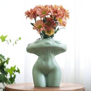 Pilz-Damen-Körpervase für Blumen,GUGUGO Funky Pilz Dekor, eklektische weibliche Form Butt Vasen für Blumen, niedliche Raumdekoration ästhetisch für modernes Zuhause, salbeigrün