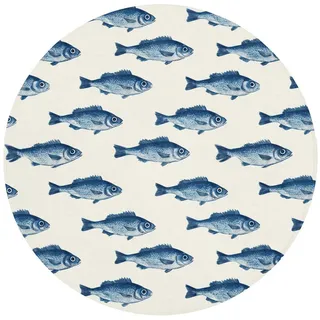 OnlyWow Badematte Fisch - Muster - Blau, Höhe 10 mm, Polyester, Rund, Badezimmerteppich, Badteppich, Rutschfest, Badvorleger, Waschbar blau Rund | 70 cm x 70 cm x 10 mm