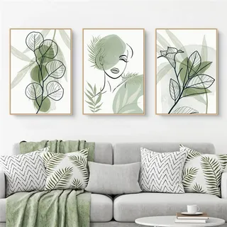 Sarah Duke 3er Set Premium Poster, Abstrakt Grün Blätter Bilder, Leinwand Malerei, Wandkunst Druck Bilder Wanddeko für Wohnzimmer Schlafzimmer, Ohne Rahmen (50x70cm)
