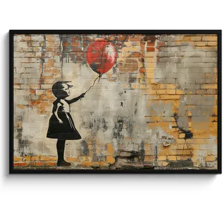 POSTER MIT RAHMEN Graffiti - Banksy - Mädchen - Straßenkunst 120x80 cm