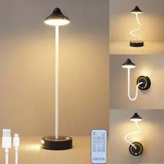 Pilz Tischlampe Kabellose mit Fernbedienung LED Lampe mit Magnetfuß und Schwanenhals Akku Tischleuchte USB Aufladbar mit Bewegungsmelder RGB Touch Dimmbar Nachttischlampe Ohne Kabel Nachtlicht,Schwarz