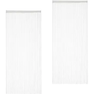 Relaxdays 2 x Fadenvorhang weiß, kürzbar, mit Tunneldurchzug, für Türen & Fenster, waschbar, Fadengardine, 90x245 cm, White