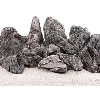 AquaOne Aquarium Steine Mini Landschaft I Natursteine Seiryu 1 Stück 5-12kg I Aquascaping Gestein für Tank I Felsen Dekoration Pagode Rückwand I Deko Aquascape grau