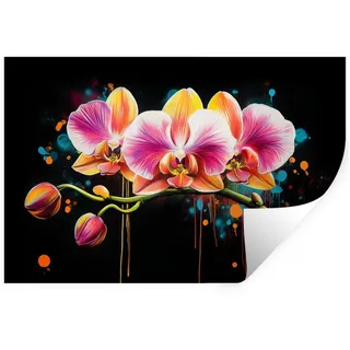 MuchoWow Wandsticker Orchidee - Graffiti - Farbenfroh - Blumen - Abstrakt (1 St), Wandtattoo, Selbstklebend, Wohnzimmer, 60x40 cm 60 cm x 40 cm x 0.1 cm