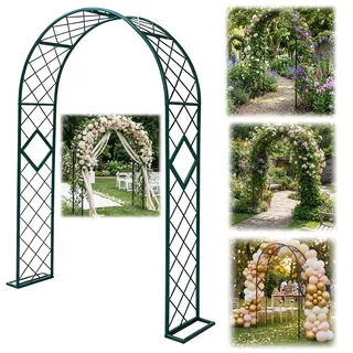 Rosenbogen aus Metall Stabil für Kletterpflanzen, Gartenbogen für Hochzeit, Garten Torbogen Rankgitter Rosenhilfe für Garten Dekoration, Rasen, W 140/180/220/260/300 cm, H 230 cm(Grün,W140xH230cm)