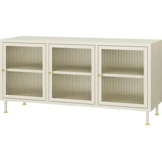 [en.casa] Lindau TV-Lowboard 120 x 40 x 59 cm Cremeweiß/Glas/Metall/Stahl