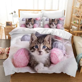 Gegeryozer Nette Katze Bettwäsche Set 200×200 cm,3D Katzenmotiv Kinder Bettbezug Set,1 Mikrofaser Kinder Bettbezug und 2 Kissenbezüge 50×70 cm (Katzen 5)