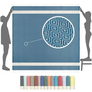 furora HOLIDAY Strandtuch XXL groß 200x200 cm Strand Tuch, aus Baumwolle, Stranddecke, Vielseitig, schöne Farben, hochwertige Verarbeitung blau