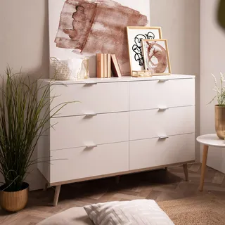 Kommode Weiß mit 6 Schubladen Holz Sideboard Schrank Anrichte Modern Homestyle4u