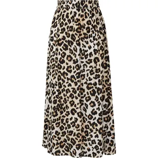 Midirock mit Leoprint und Seitenschlitz - creme|braun - 34