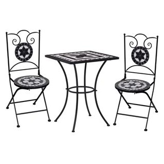 vidaXL Bistrotisch 279414, schwarz / weiß, eckig, Mosaiktisch mit 2 Stühlen, 3-teilig
