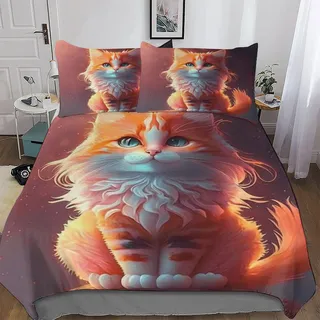 Cute Katze 3D Bettgarnitur 2teilig Set - Bettbezug Erwachsene Teenager Kinder Mikrofaser Bettwäsche-Sets 3tlg Mit Kissenbezug, Bügelfrei Und Weich Bettbezüge Single (135x200cm)
