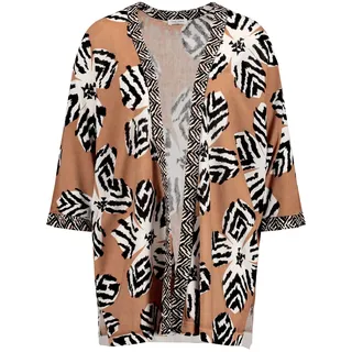 Gerry Weber Damen Oversize Jacke 3/4 Arm, Fledermausärmel, überschnittene Schultern Jacke Strick floral, Gemustert Ecru schwarz Sahara Druck 40 - 40
