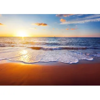 Queence | Acrylglasbild 70x50 cm | Sonnenuntergang am Strand | Wandbild | Glasbild | Acrylbild | Acryl | Glas | Kunstdruck | Wand-Deko | mit Aufhängesystem