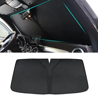 JJKZZ Auto Frontscheiben Sonnenschutz für BMW 5er G60 Limousine 2024 2025 Windschutzscheibe Doppellagiger Sonnenschutz Zusammenklappbarer UV Schutz Vorhang Innere Zubehör,Full Black