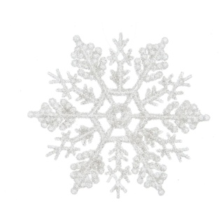Decoris season decorations Christbaumschmuck, Anhänger Schneeflocken mit Glitzer Kunststoff 10cm 12er Set - weiß weiß