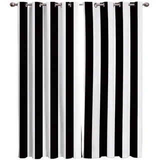 BSZHCT Kinder Gardinen Schlafzimmer Vorhang Schwarze weiße Streifen Gardine Ösenvorhang Polyester Verdunkelung Thermo Vorhang Blickdicht Kinderzimmer Wohnzimmer Lärmreduzierung 150 x 166 cm