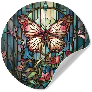 MuchoWow Wandsticker Schmetterling - Rosa - Blumen - Blätter (1 St), Tapetensticker Selbstklebend, Wandbild Wohnzimmer, 80x80 cm 80 cm x 80 cm x 0.1 cm