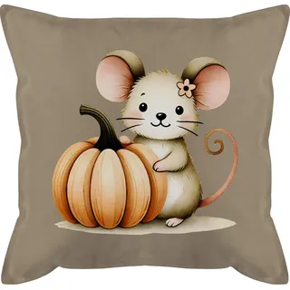 Shirtracer Dekokissen Süße Maus mit Kürbis, Niedliches Herbst Design für Babys und Kinder, Halloween beige|braun