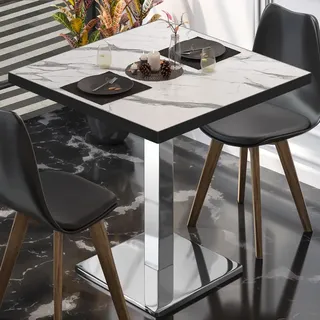 GGM Möbel Bistrotisch 60 x 60 x 75 cm Weiß Marmor/Edelstahl