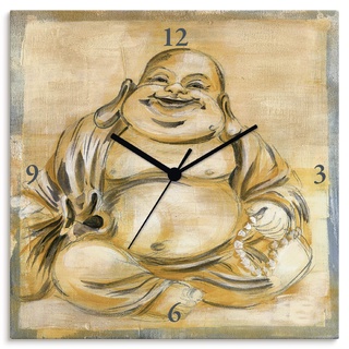 ARTLAND Wanduhr ohne Tickgeräusche Leinwand Quarzuhr 30x30 cm Quadratisch Lautlos Buddha Asien Buddhismus Asiatisch Zen Yoga T4TA