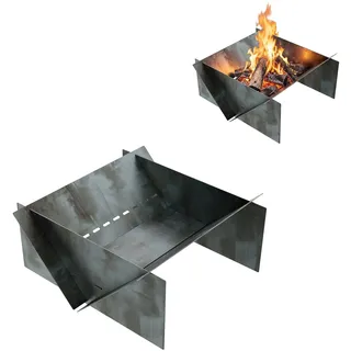QLS Feuerschale 70x70 cm groß – Feuerstelle Stahl roh faltbar Outdoor Garten
