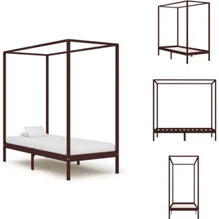 vidaXL Himmelbett-Gestell Dunkelbraun Massivholz Kiefer 90 x 200 cm -  Betten & Bettgestelle - Braun