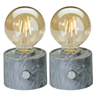 Northpoint Vintage Akku Glühbirne Edison LED Tischlampe USB-C dimmbar mit Drehschalter – moderne Dekoration 2x Marmor grau