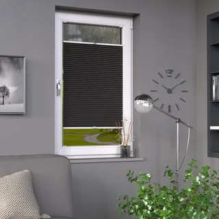 Deco-Raum Plissee auf Maß Schwarz Fenster Plisseerollo Faltstore Jalousie Sonnenschutz Sichtschutz lichtdurchlässig Rollo für Fenster & Tür B:81-90 cm, H: 40-100 cm
