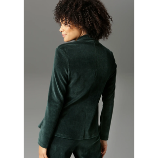 Jackenblazer ANISTON CASUAL, Damen, Gr. 46, grün (tannengrün), Cord, Obermaterial: 67% Baumwolle, 28% Polyester, 5% Elasthan, Strukturmuster, leicht glänzend, unifarben, figurumspielend hüftlang, Blazer, mit Reverskragen