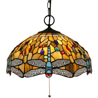 Yjmgrowing Tiffany Style Hängelampe in 16 Zoll Glasmalerei Pendelleuchte Vintage Libelle 3-Licht Kronleuchter Lichter für Dinner Room Kitchen,220V, E27,A